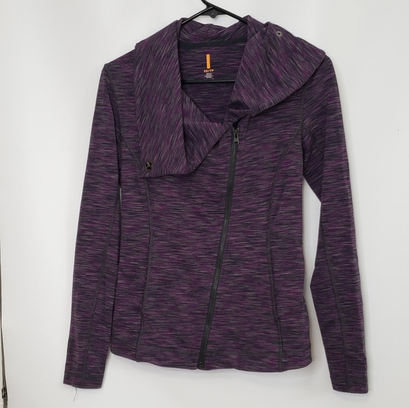 Lucy Purple Zip-Up Jacket Athleisure Jogging Asymmetric Zipper Cowl Neck Sz XS - Picture 6 of 12